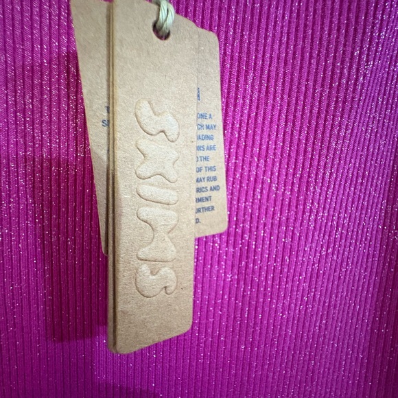 SKIMS Magenta Ribbed Knit Maxi Dress Shimmer Spaghetti Strap NWT - Picture 3 of 6